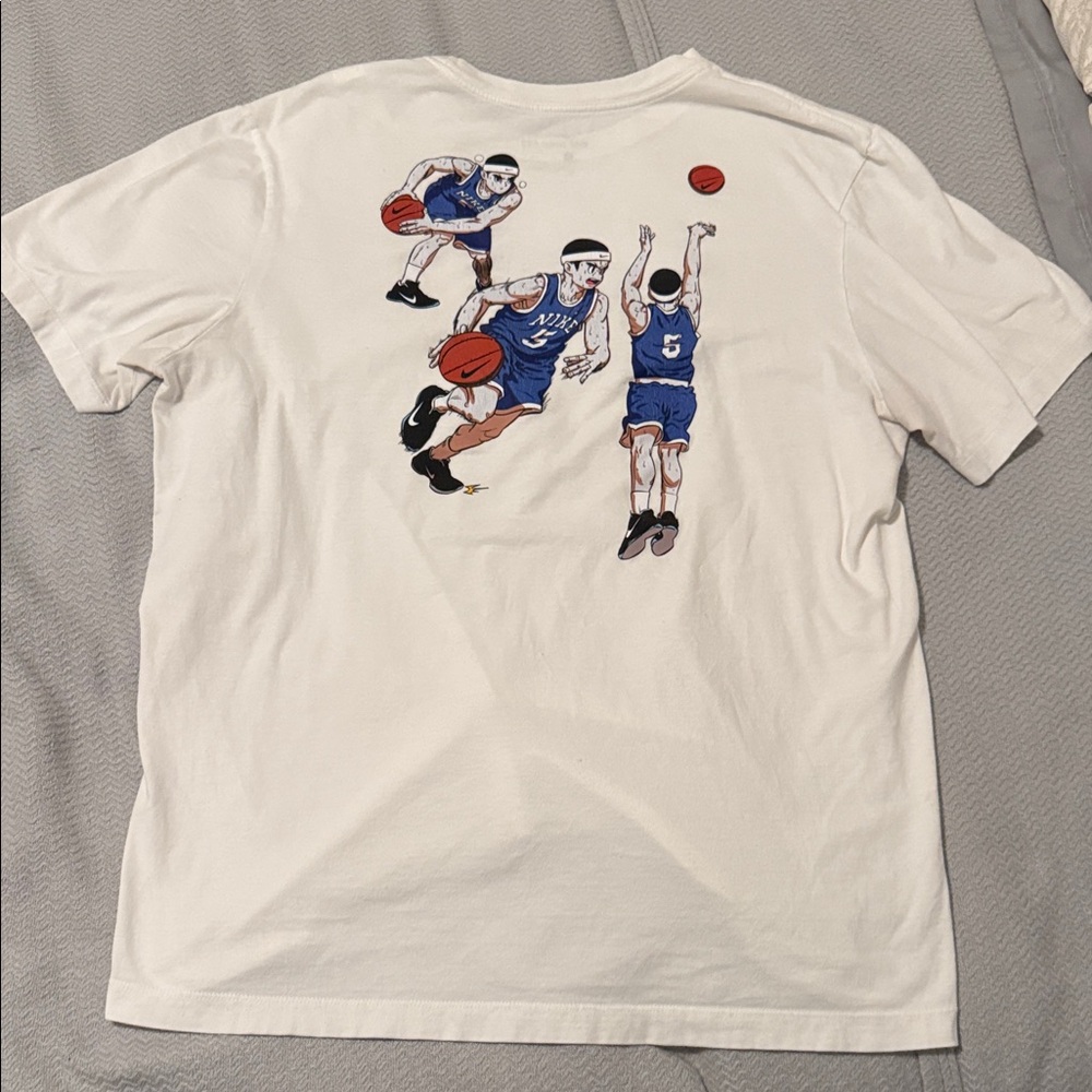 Nike White T-Shirt with Blue & Red Basketball Anime Player Graphics